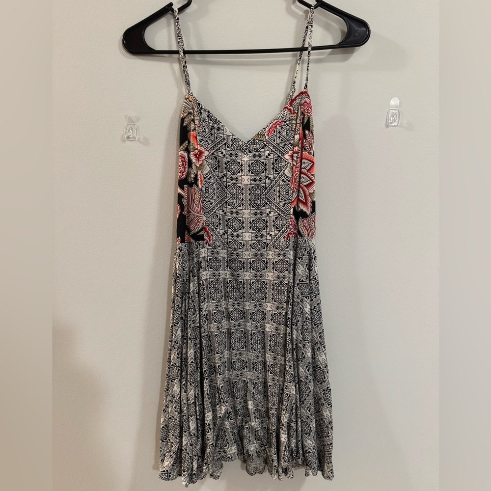 Aeropostale Black & White Maxi Dress with Coral Floral Accents